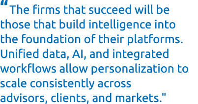“The firms that succeed will be those that build intelligence into the foundation of their platforms. Unified data, A...