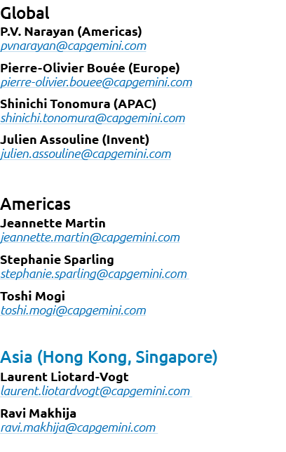 Global P.V. Narayan (Americas) pvnarayan@capgemini.com Pierre Olivier Bou e (Europe) pierre olivier.bouee@capgemini.c...