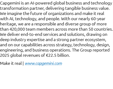 Capgemini is an AI powered global business and technology transformation partner, delivering tangible business value....